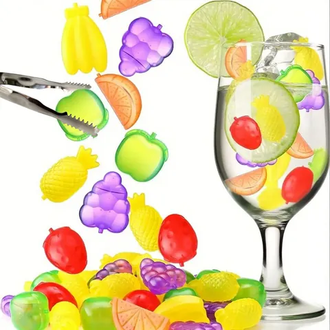 Multicolored Reusable PE Plastic Ice Cubes With Stainless Steel Tongs Fruit Star Shaped Cooling Stones For Drinks Bar Party Summer Home Kitchen