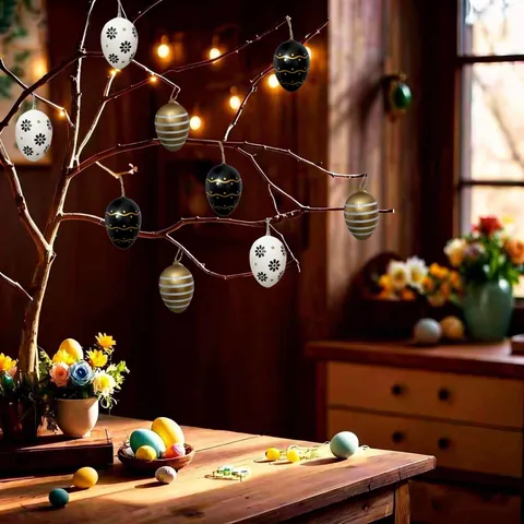 Easter Eggs Painted Plastic Eggs Hanging Decorations Black Gold White Set Of 12 For Home Party Wedding Festive Layout Ornaments