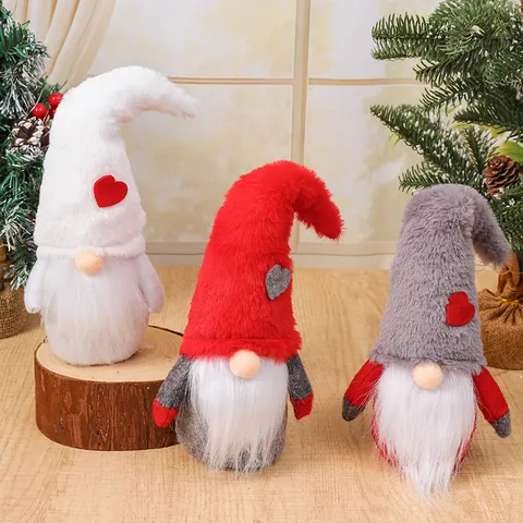 Nordic Faceless Christmas Gnome Plush Doll With Heart High Hat Soft Beard Desktop Figurine For Holiday Home Scenery Decoration