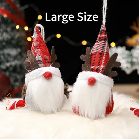 Christmas Gnome Hanging Ornament Plaid Antler Faceless Doll Plush Gnome Christmas Tree Decoration Festive Party Home Decor