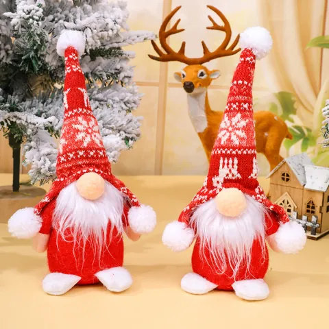 Christmas Gnome Decoration Red Knitted Hat Faceless Old Man Doll Rudolph Swedish Tomte Gnome Plush Ornament Table Decor