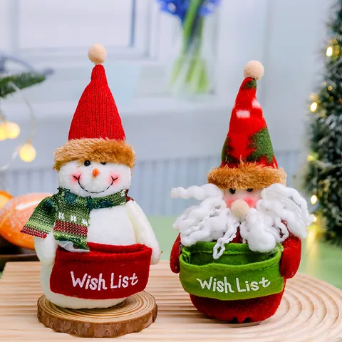 Christmas Decoration Santa Claus Snowman Plush Doll Hanging Ornament With Wish List Pocket For Festive Home Party Layout Decor