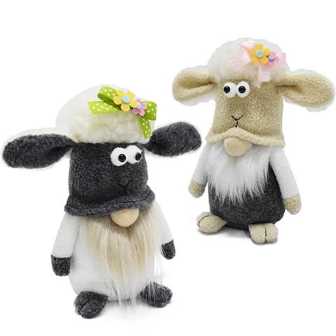 Plush Easter Lamb Gnome Doll Rudolph Faceless Sheep Figurine Animal Handmade Ornament For Spring Home Table Decoration Gift