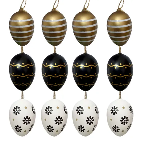 Easter Eggs Painted Plastic Eggs Hanging Decorations Black Gold White Set Of 12 For Home Party Wedding Festive Layout Ornaments