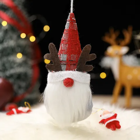 Christmas Gnome Hanging Ornament Plaid Antler Faceless Doll Plush Gnome Christmas Tree Decoration Festive Party Home Decor