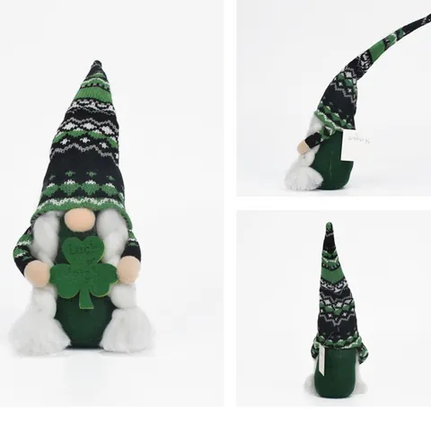 St Patrick's Day Gnome Plush Faceless Doll Shamrock Lucky Irish Leprechaun Ornament Home Decor Handmade Knit Decoration