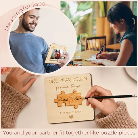 Creative Wooden Anniversary Puzzle Plaque Decorative Greeting Card Anniversary Valentine Day Gift For Couple Home Ornament