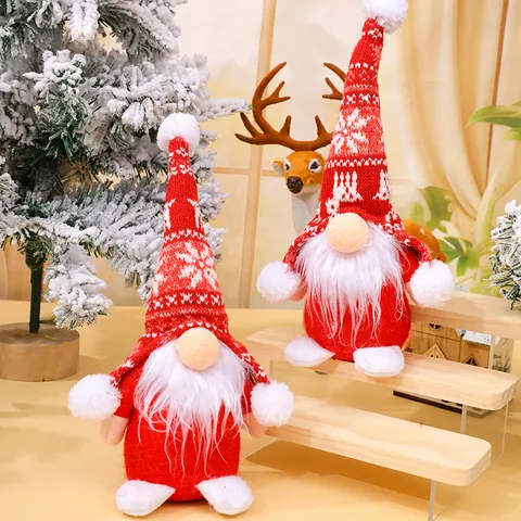 Christmas Gnome Decoration Red Knitted Hat Faceless Old Man Doll Rudolph Swedish Tomte Gnome Plush Ornament Table Decor