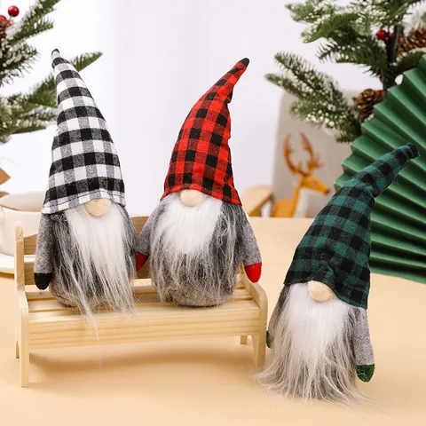 Kerst Ruitjes Hoed Gezichtsloze Kabouterpop Rudolph Rendier Pluche Ornament Noorse Stijl Bos Oude Man Pop Feest Huis Decoratie