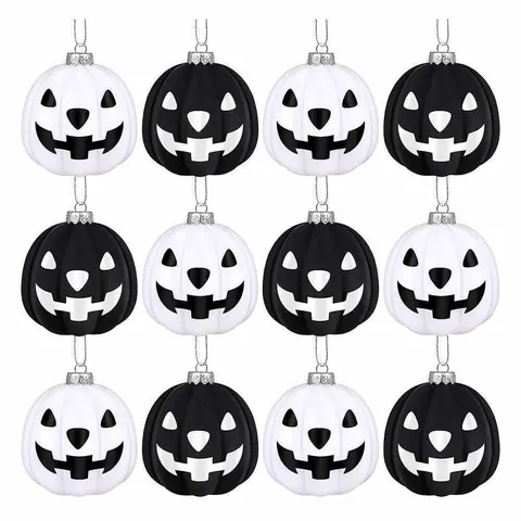 Decorazioni da Appendere Zucca di Halloween in Plastica Dipinta Volto di Fantasma Palle Decorative per Festa Casa Nero Bianco