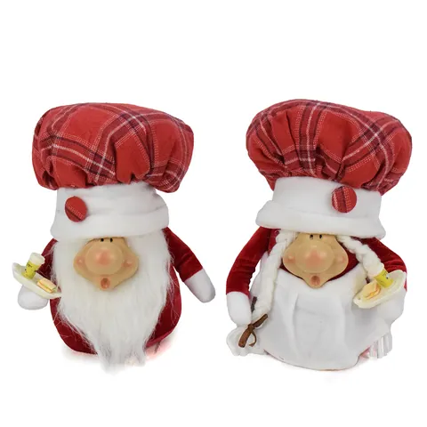 Kerst Chef Kabouter Ornament Rode Ruitjes Muts Hars Gezicht Staande Kerstman Pop Figuur Thuis Decoratie