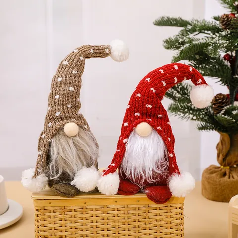 Nordic Christmas Gnome Decoration Faceless Doll With Knitted Pointed Hat And Long White Beard Sitting Pose Swedish Tomte Ornament Home Holiday Decor