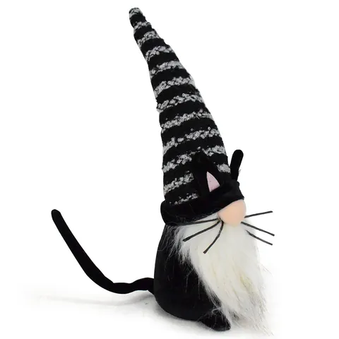 Halloween Striped Black Cat Gnome Faceless Doll Dwarf Ornament Plush Animal Elf Decoration Festive Home Party Figurine