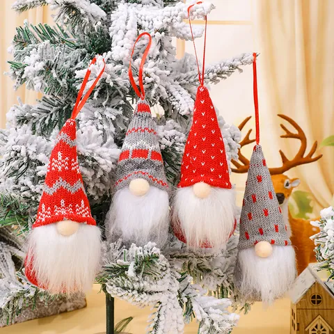 Nordic Knitted Christmas Gnome Ornaments Faceless Doll Plush Hanging Decor For Christmas Tree Holiday Home Party Decoration