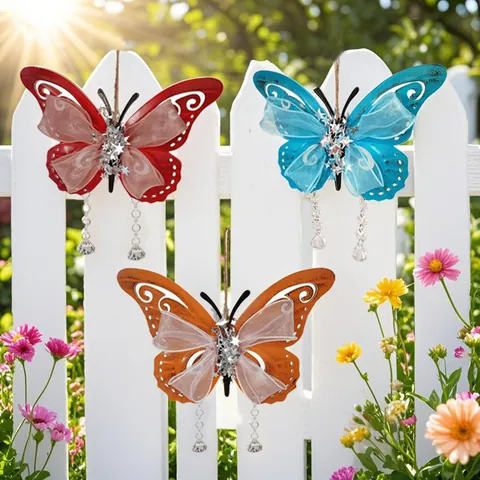 Décoration Murale Papillon Métallique Ensemble Ornements Suspendus en Fer Papillons Colorés Pour Jardin Maison Clôture