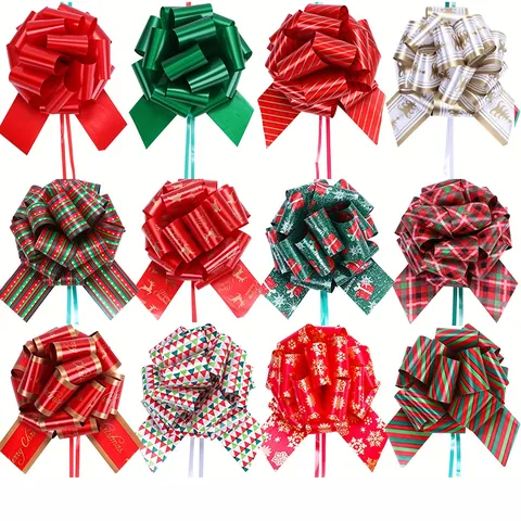 Christmas Gift Decoration Pull Bows PP Plastic Snowflake Reindeer Pattern Festive Ribbon Bowknot For Holiday Present Wrapping Home Decor
