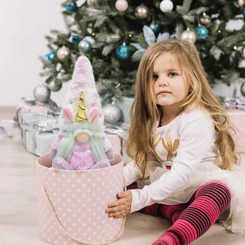 Unicorn Gnome Plush Doll Faceless Doll With Gold Horn Christmas Ornament Gradient Color Soft Toy For Xmas Party Gift Home Decor
