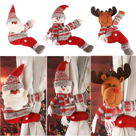 Weihnachten Cartoon Weihnachtsmann Schneemann Rentier Vorhangschnalle Raffhalter Plüsch Stoff Haus Fenster Dekoration Atmosphäre Szene Requisiten