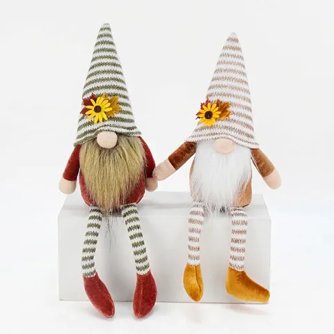 Autumn Harvest Festival Gnome Plush Doll Decoration Sunflower Stripe Dangling Leg Rudolf Gnome Ornament For Thanksgiving Home Decor