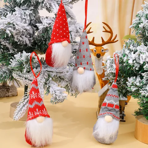 Nordic Knitted Christmas Gnome Ornaments Faceless Doll Plush Hanging Decor For Christmas Tree Holiday Home Party Decoration