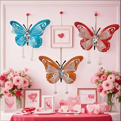 Décoration Murale Papillon Métallique Ensemble Ornements Suspendus en Fer Papillons Colorés Pour Jardin Maison Clôture