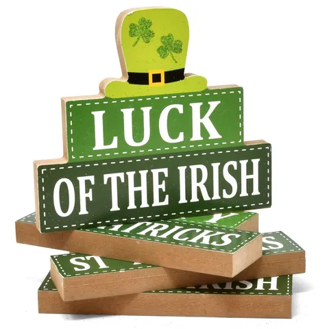 St Patrick's Day Plastic Tabletop Decoration Green Shamrock Clover Desktop Sign Lucky Irish Festival Ornament For Home Party
