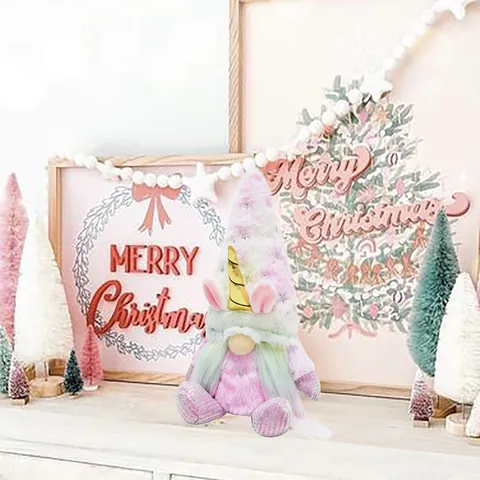 Unicorn Gnome Plush Doll Faceless Doll With Gold Horn Christmas Ornament Gradient Color Soft Toy For Xmas Party Gift Home Decor