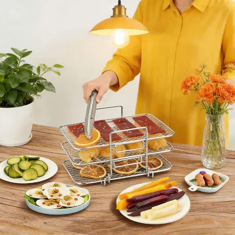 Heißluftfritteuse Grillrost Edelstahl Mehrschichtig Dehydrator Rack Stapelbar Gitter Backofen Rost Für Backen Küche Kochen