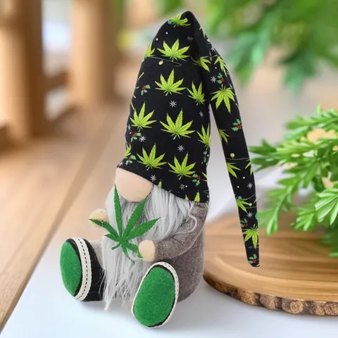 Green Leaf Pattern Gnome Plush Doll Rudolf Ornament With Long Hanging Hat Faceless Dwarf Elf For Home Holiday Decoration Soft Fabric Gift