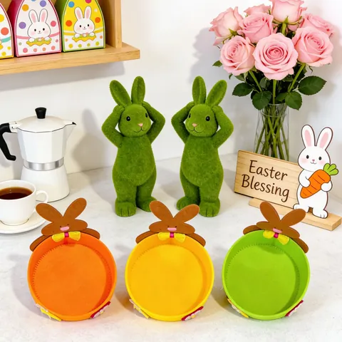 Easter Felt Bunny Basket For Egg Storage Cartoon Rabbit Candy Bowl Festival Table Decoration Holiday Ornament