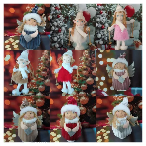 Nordic Plush Christmas Angel Elf Skier Doll Pendant Silver Wings Curly Hair Skis Xmas Tree Hanging Ornament Decoration