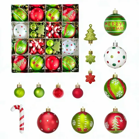 Red Green White Christmas Ball Set Painted Plastic Grinch Style Hanging Ornaments For Holiday Tree Party Decoration Home Decor Gift