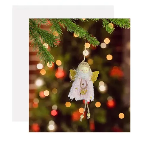 Plush Christmas Angel Girl Hanging Ornament With Gold Wings Sequin Dress Xmas Tree Decoration For Holiday Home Party Decor Gift