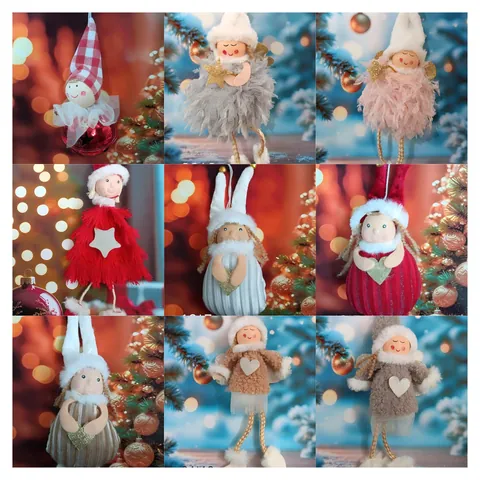 Plush Felt Christmas Angel Girl Ornaments Tree Decoration Handmade Elf Hanging Dolls Sequin Star Heart Xmas Festive Decor
