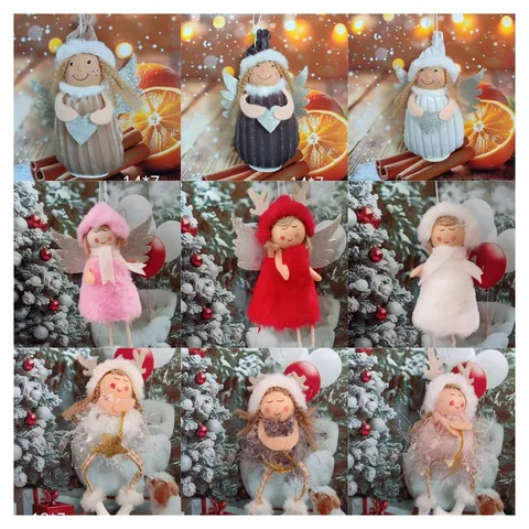 Handmade Christmas Angel Girl Plush Pendant Felt Sequin Wings Heart Star Ornaments Christmas Tree Hanging Decor Holiday Party