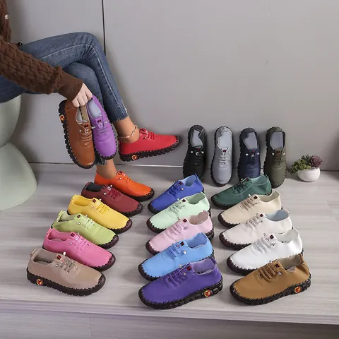 Chaussures Décontractées en Cuir Souple pour Femmes Cousues Main Semelle Flexible Confort Flats Grandes Tailles Mocassins