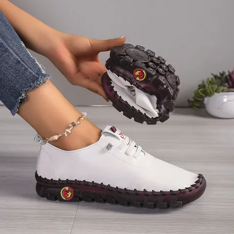 Chaussures Décontractées en Cuir Souple pour Femmes Cousues Main Semelle Flexible Confort Flats Grandes Tailles Mocassins