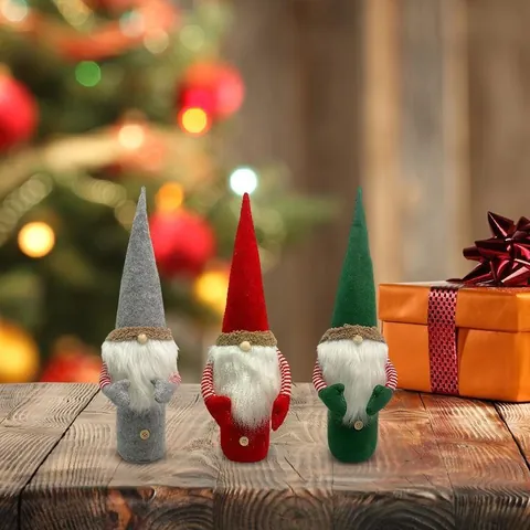 Christmas Gnome Wine Bottle Covers Set Faceless Old Man White Beard Non-woven Decorative Bag For Wine Champagne Table Decor