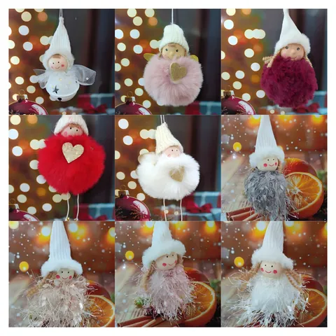 Christmas Angel Plush Doll Pendant Sphere Wing Heart Bell Hanging Ornament For Xmas Tree Cute Decorative Plush Toy Hanging Decor