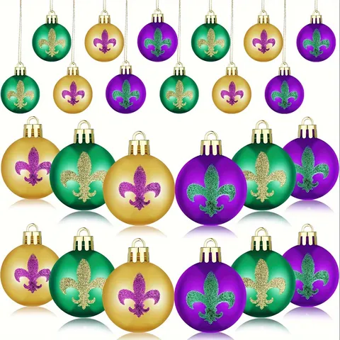 Mardi Gras Ball Ornaments Plastic Shatterproof Hanging Balls For Carnival Party Festive Home Decoration Glitter Patterns Holiday Baubles