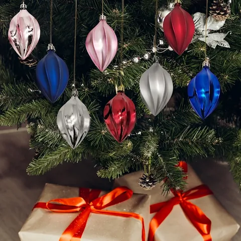 Metallic Plastic Star Fruit Shaped Christmas Tree Hanging Ball Ornaments Festive Electroplated Multi-Color Decorative Holiday Tree Pendant Set