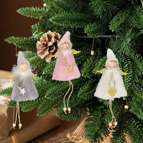 Adorno Colgante De Ángel De Navidad De Felpa Con Alas Muñeca De Tela Suave Para Decoración De Árbol De Navidad Blanco Rosa Gris