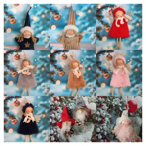 Handmade Christmas Angel Plush Pendant Antler Girl Elf Hanging Ornament Xmas Tree Decor Felt Pine Cone Holiday Home Decoration