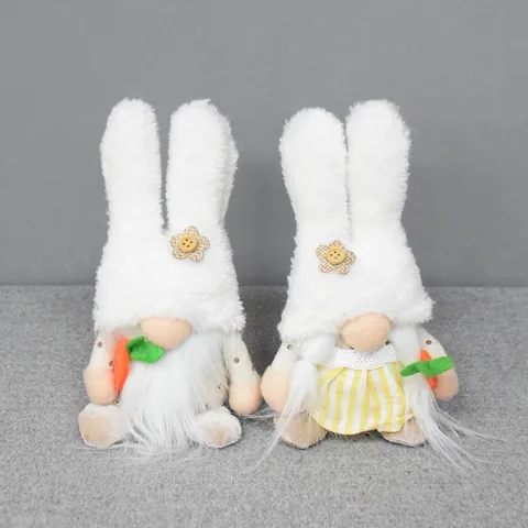 Easter Bunny Gnome Plush Doll Handmade White Faceless Rudolph Elf With Rabbit Ears And Carrot Ornament For Spring Holiday Table Decor