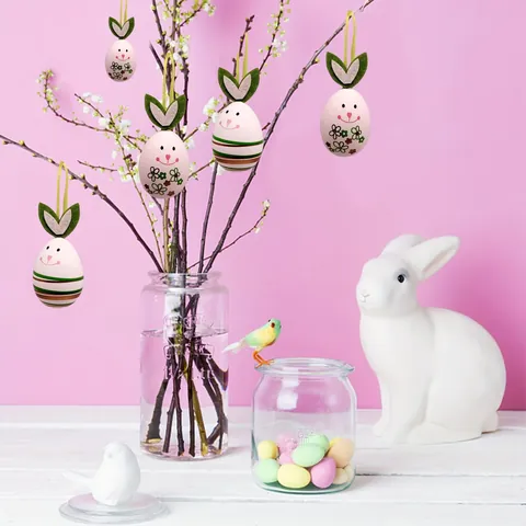 Easter Egg Hanging Decorations Rabbit Ear Printed Plastic Eggs For Easter Party Home Decor Gifts Kids Toys