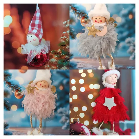 Plush Felt Christmas Angel Girl Ornaments Tree Decoration Handmade Elf Hanging Dolls Sequin Star Heart Xmas Festive Decor