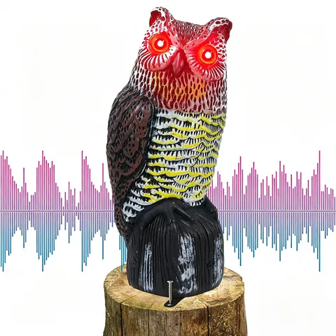 Solar Powered Realistic Owl Decoy With Glowing Eyes And Sound Motion Sensor Bird Deterrent For Outdoor Garden Yard Patio Decor