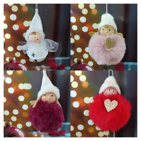 Christmas Angel Plush Doll Pendant Sphere Wing Heart Bell Hanging Ornament For Xmas Tree Cute Decorative Plush Toy Hanging Decor