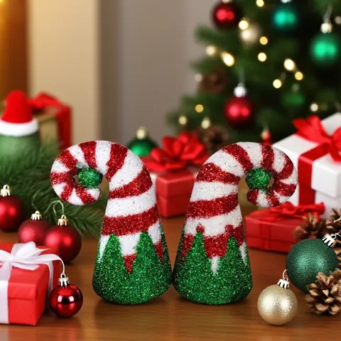 Red and White Striped Spiral Christmas Decorative Hat Set Glitter Tinsel Festive Table Ornament For Holiday Party Decoration