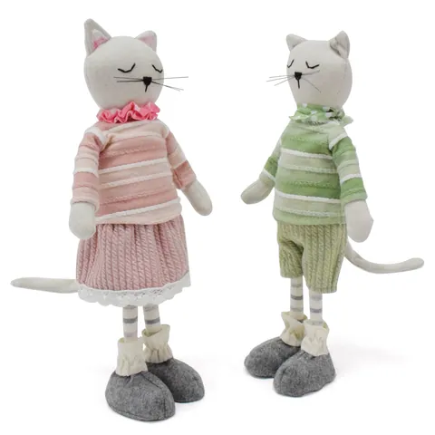Ornement de Poupée en Peluche de Chat Mignon Style INS Jouet de Chaton en Tissu Campagnard Occidental Pour Décoration de Maison Bureau Rayures Rose Vert